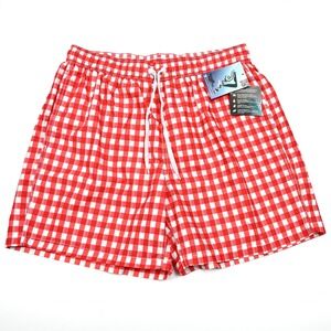 Kanu Surf Swim Trunks Mens Size XL Red Check Plaid Drawstring‎ Pockets Beach NWT